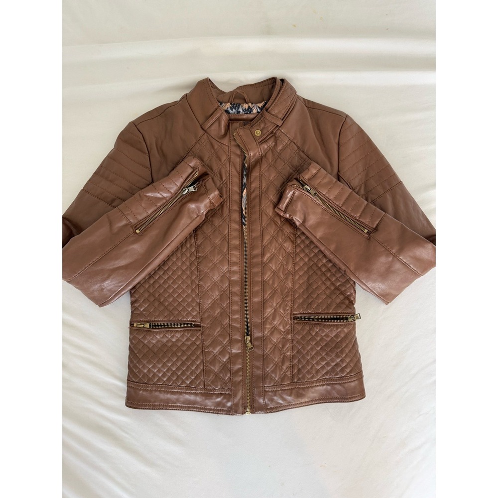 BB Winter Brown Quilted Faux Leather Moto Jacket Snakeskin Lining Small